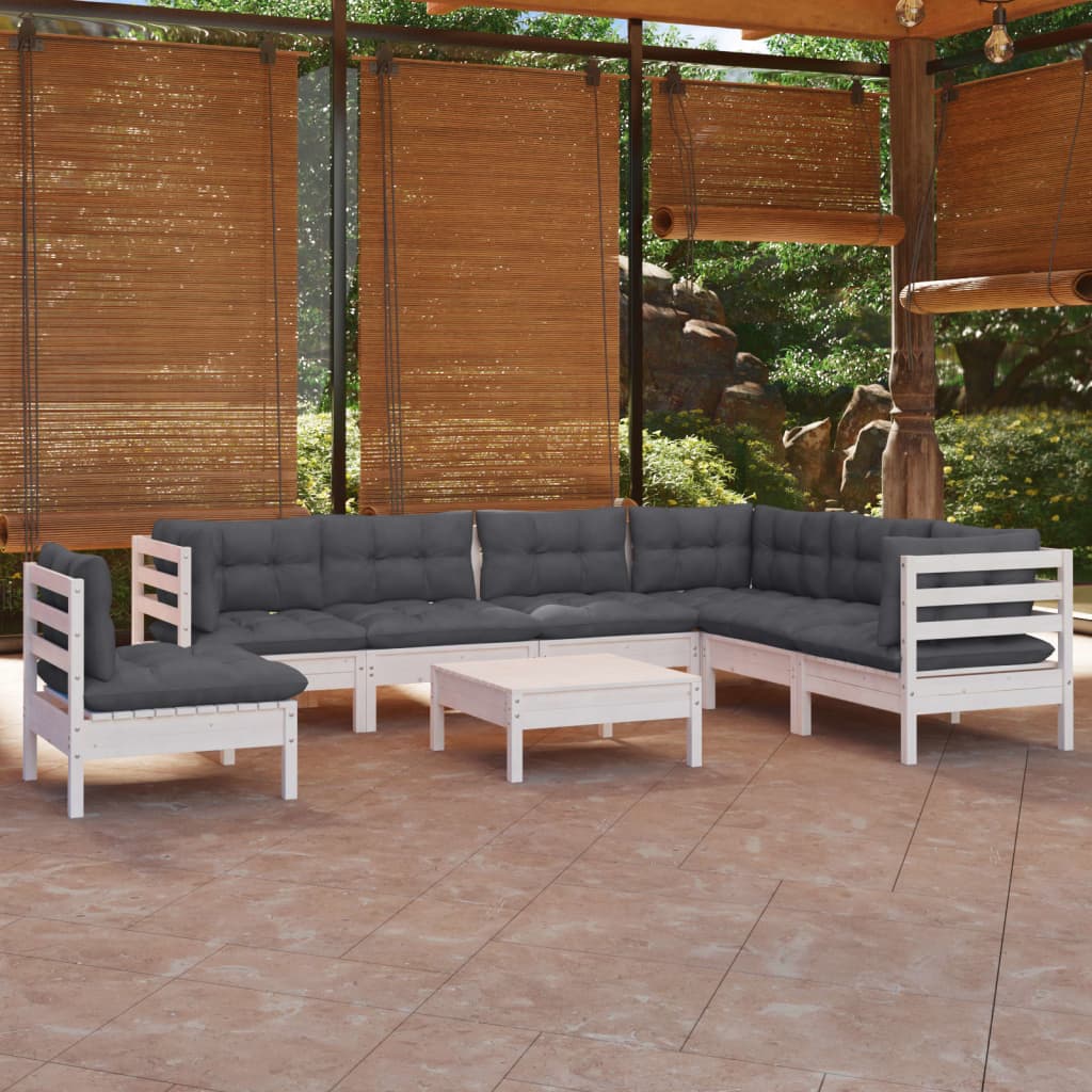 vidaXL 8-delige Loungeset met grijze kussens grenenhout