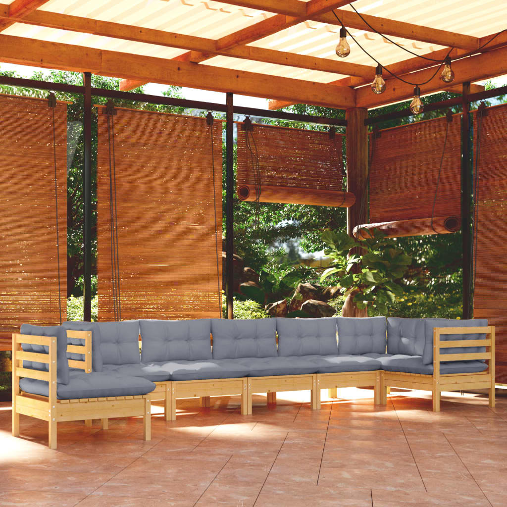 vidaXL 8-Piece Lounge Set with Grey Cushions Solid Pine Wood