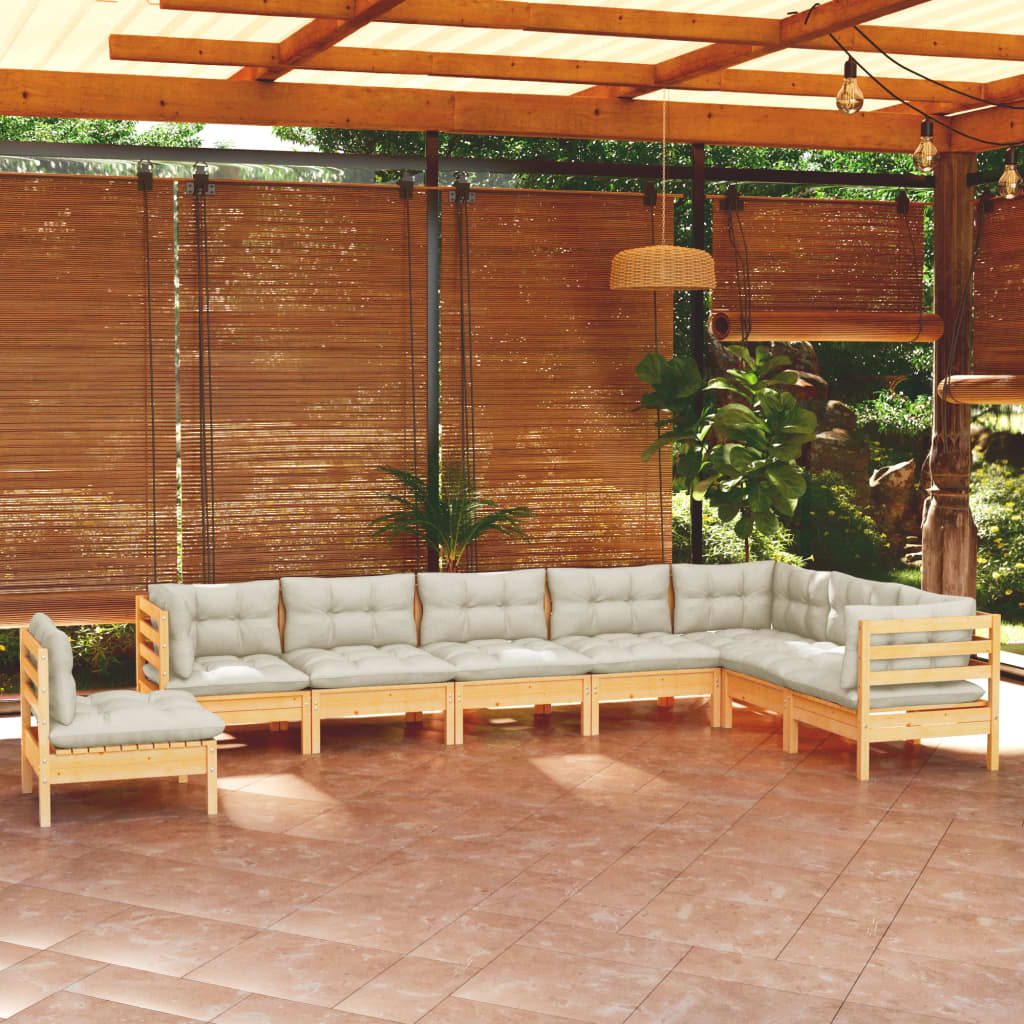 vidaXL 8-Piece Lounge Set with Grey Cushions Solid Pine Wood