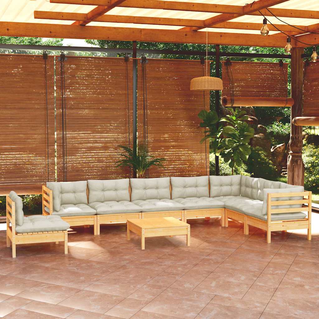 vidaXL 9-delige Loungeset met grijze kussens massief grenenhout