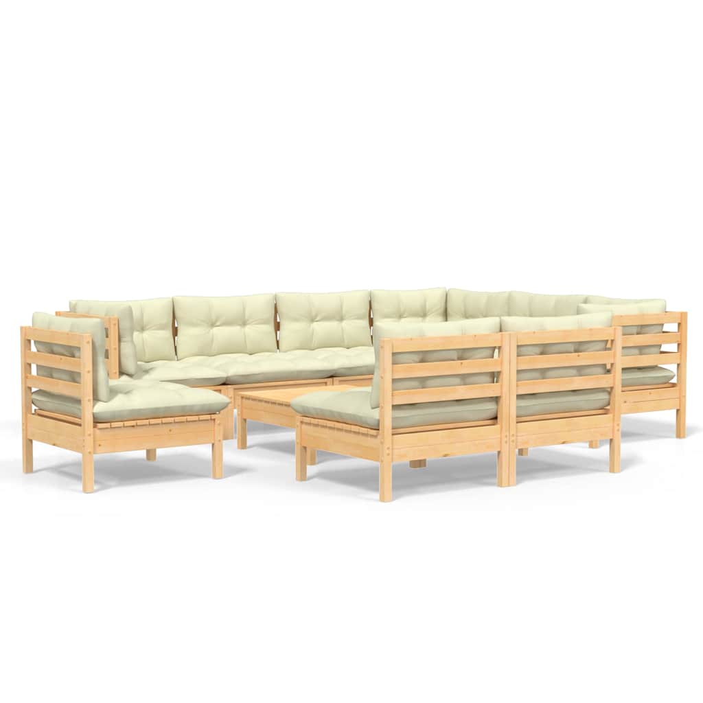 vidaXL 10-delige Loungeset met grijze kussens massief grenenhout