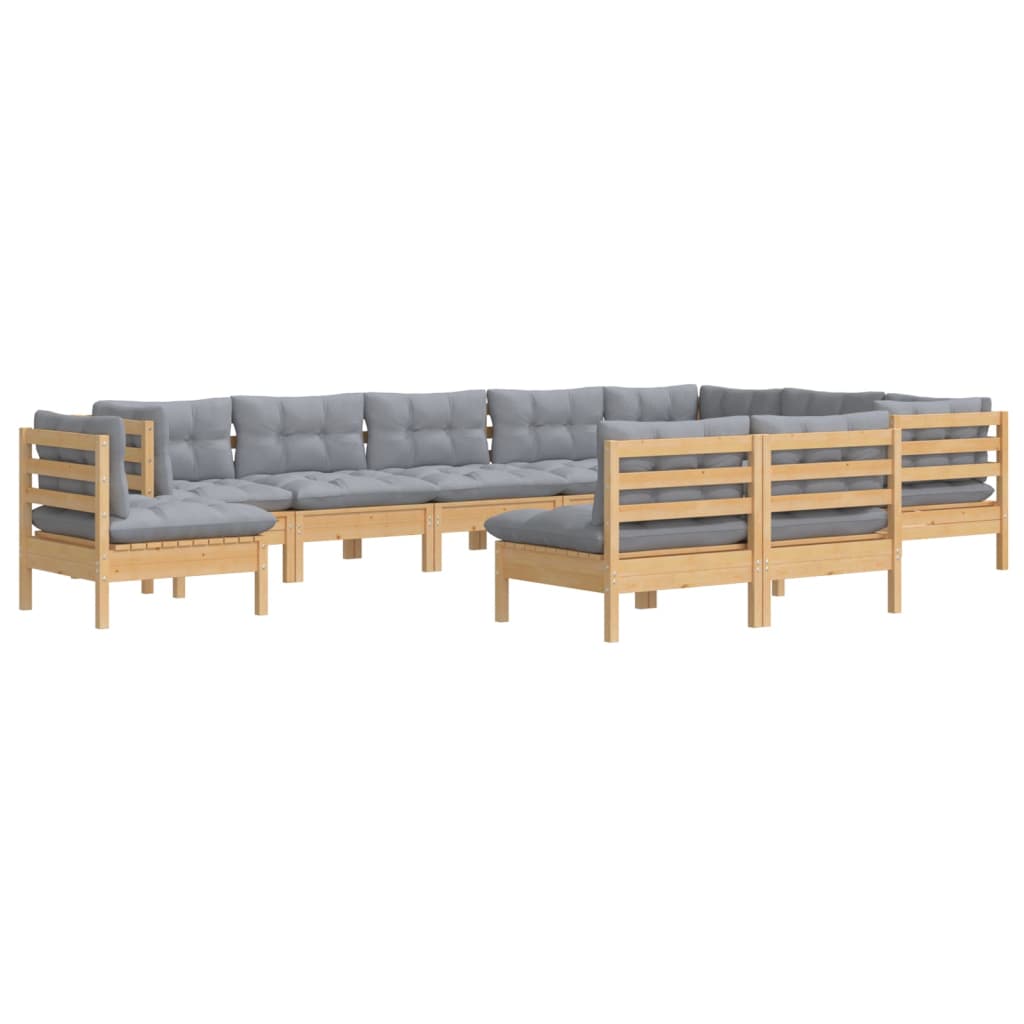 vidaXL 10-delige Loungeset met grijze kussens massief grenenhout