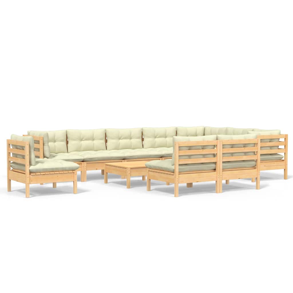 vidaXL 11-Piece Lounge Set with Grey Cushions Solid Pinewood