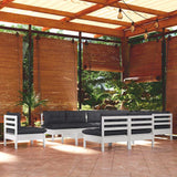 vidaXL 11-Piece Lounge Set with Grey Cushions Solid Pinewood