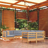 vidaXL 9-piece Lounge Set with Grey Cushions Solid Pine Wood