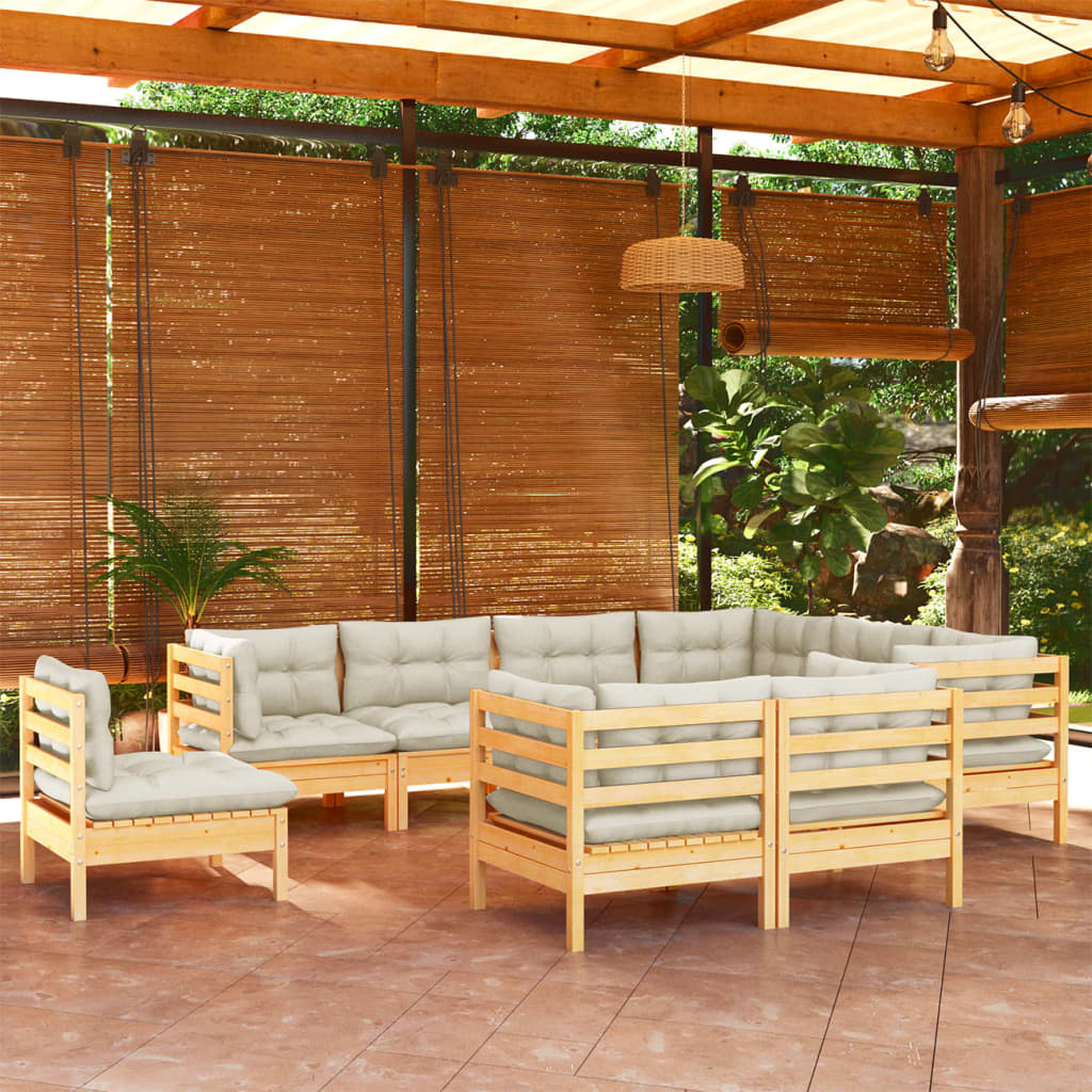 vidaXL 9-piece Lounge Set with Grey Cushions Solid Pine Wood