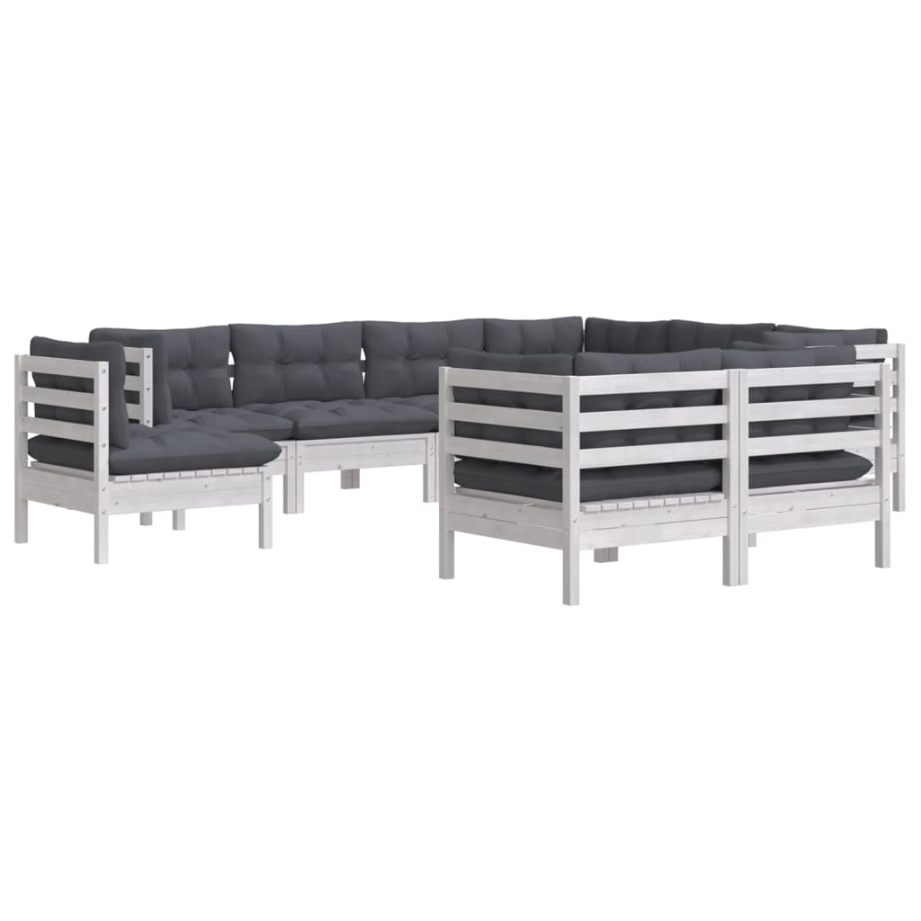 vidaXL 9-piece Lounge Set with Grey Cushions Solid Pine Wood