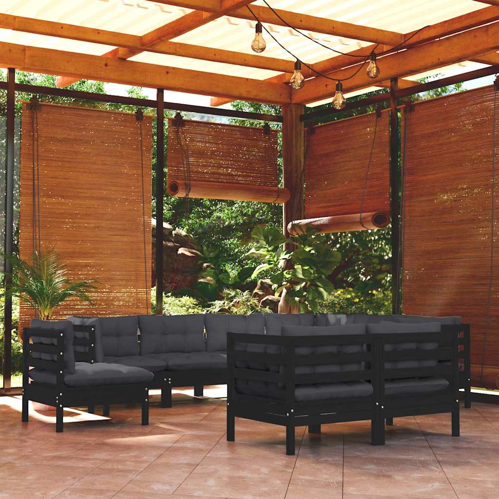 vidaXL 9-piece Lounge Set with Grey Cushions Solid Pine Wood