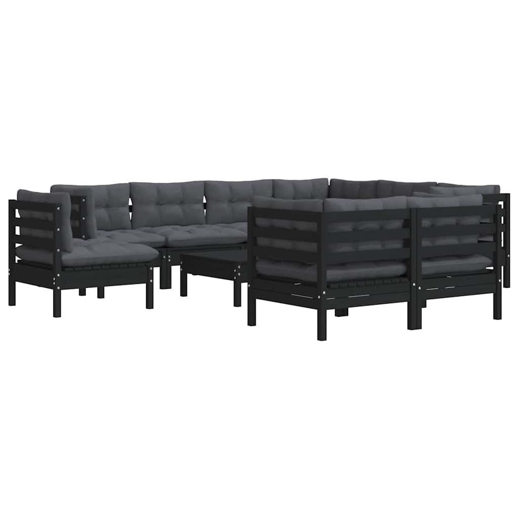 vidaXL 10-delige Loungeset met grijze kussens massief grenenhout