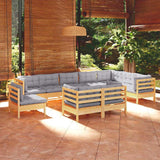 vidaXL 10-piece Lounge Set with Grey Cushions Solid Pine Wood
