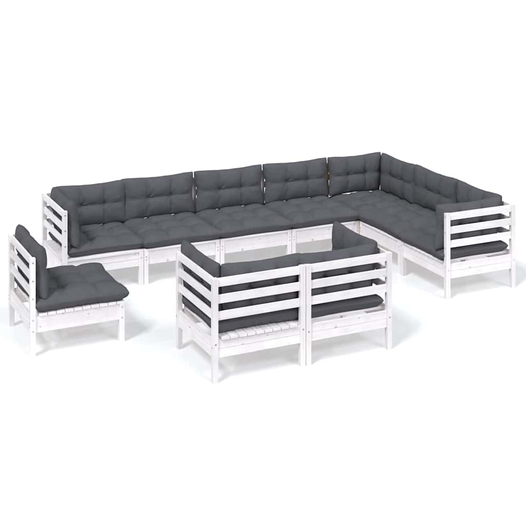 vidaXL 10-piece Lounge Set with Grey Cushions Solid Pine Wood