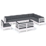 vidaXL 10-piece Lounge Set with Grey Cushions Solid Pine Wood