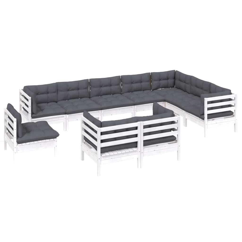 vidaXL 10-piece Lounge Set with Grey Cushions Solid Pine Wood