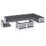 vidaXL 10-piece Lounge Set with Grey Cushions Solid Pine Wood