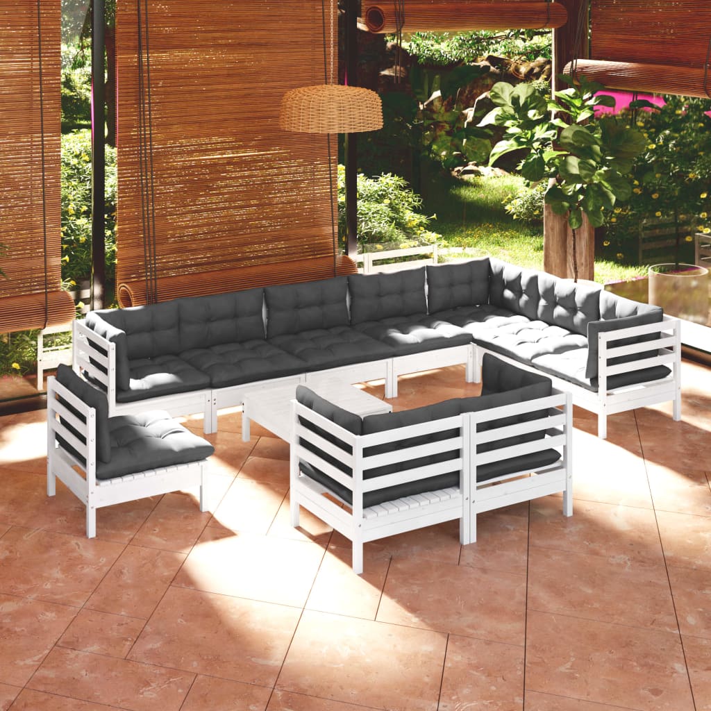 vidaXL 11-delige Loungeset met grijze kussens massief grenenhout