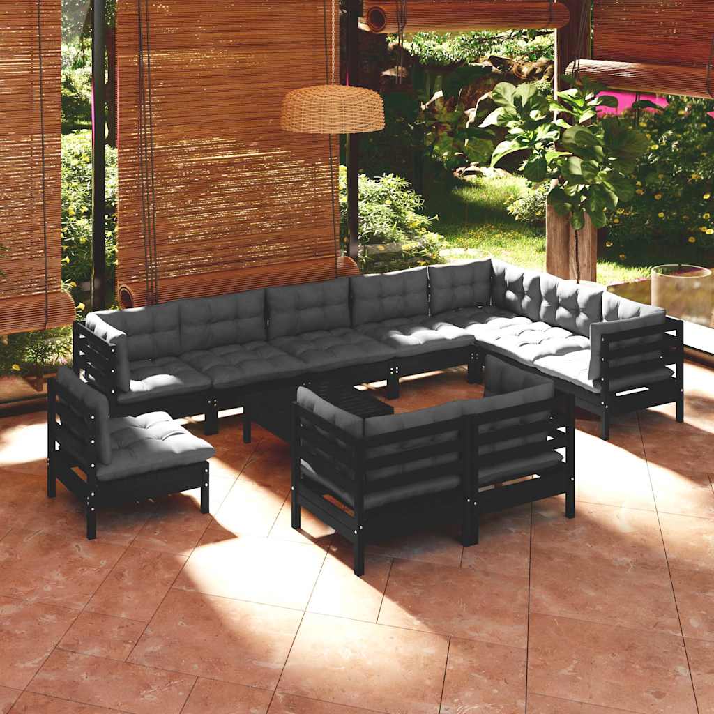 vidaXL 11-delige Loungeset met grijze kussens massief grenenhout