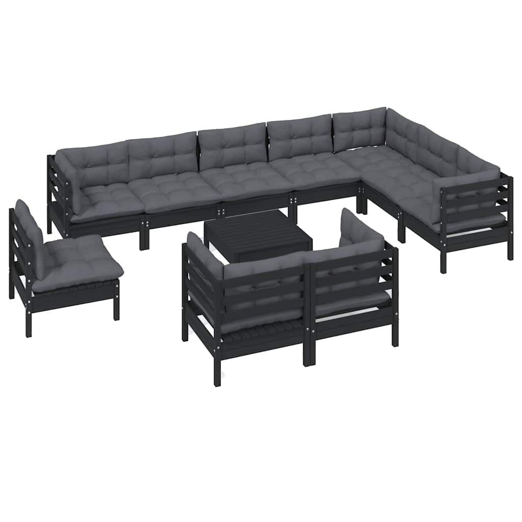 vidaXL 11-delige Loungeset met grijze kussens massief grenenhout