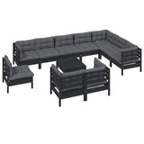 vidaXL 11-delige Loungeset met grijze kussens massief grenenhout