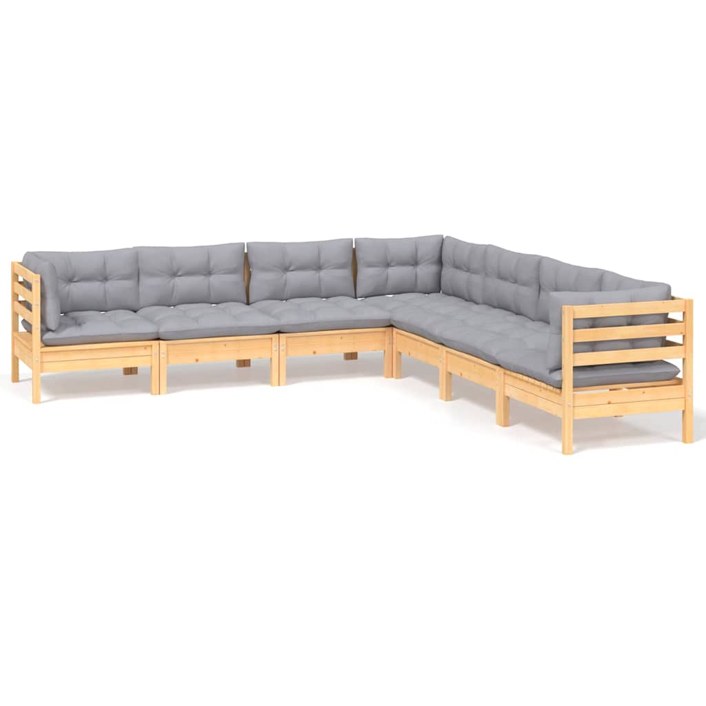 vidaXL 7-delige Loungeset met grijze kussens grenenhout