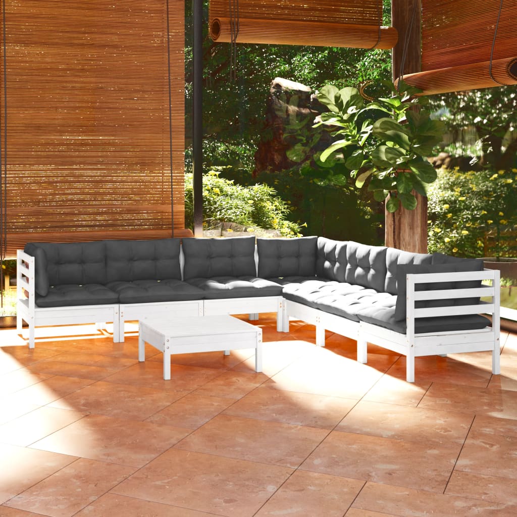 vidaXL 8-delige Loungeset met grijze kussens grenenhout