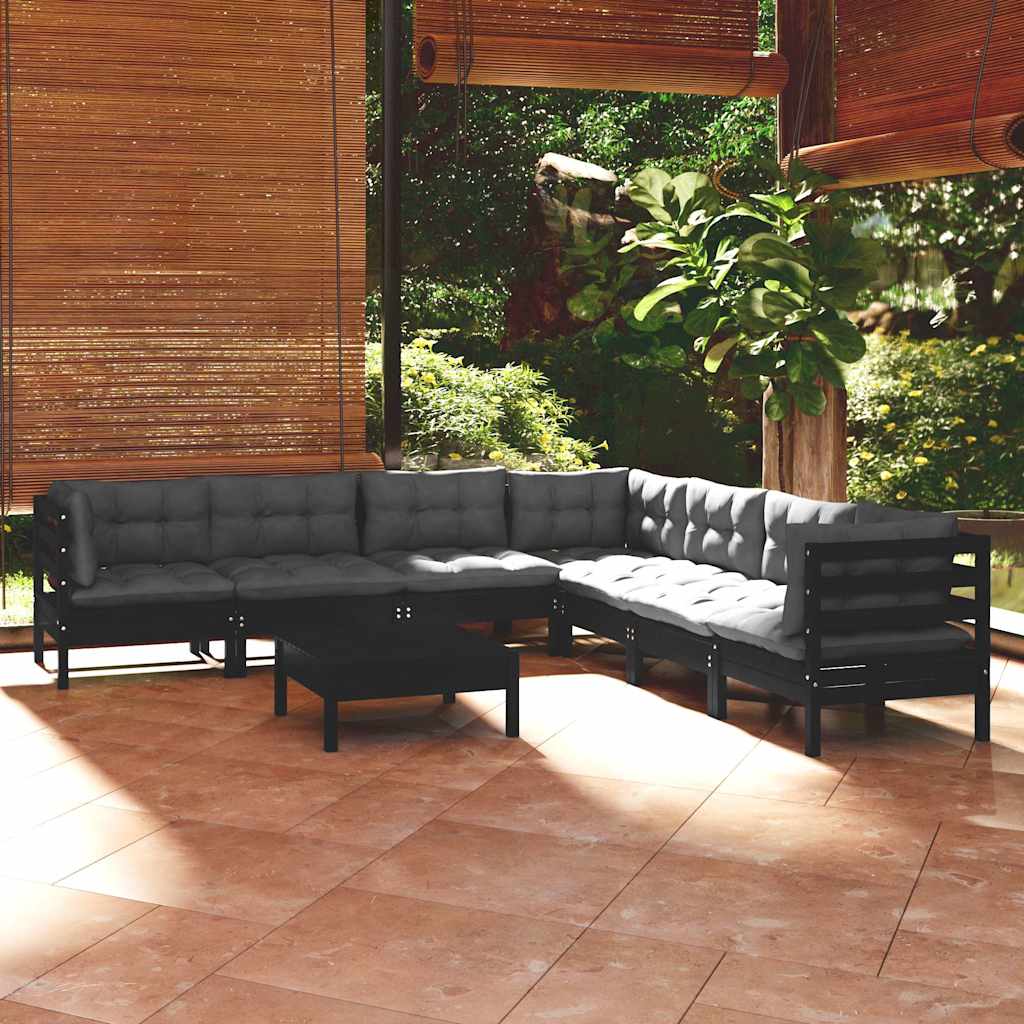 vidaXL 8-delige Loungeset met grijze kussens grenenhout