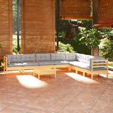 vidaXL 9-piece Lounge Set with Grey Cushions Solid Pine Wood