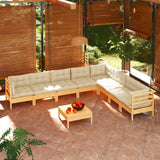 vidaXL 9-piece Lounge Set with Grey Cushions Solid Pine Wood