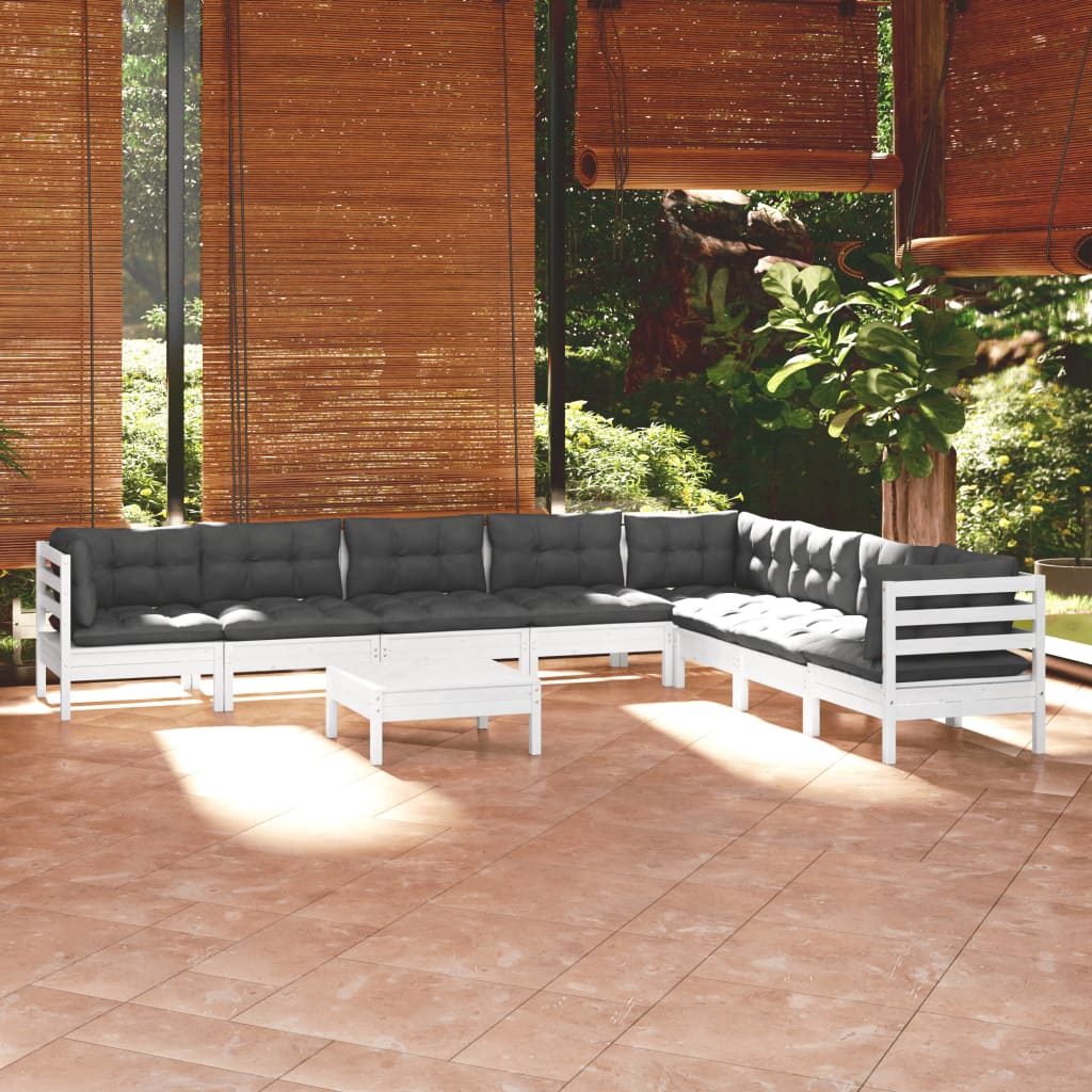 vidaXL 9-piece Lounge Set with Grey Cushions Solid Pine Wood