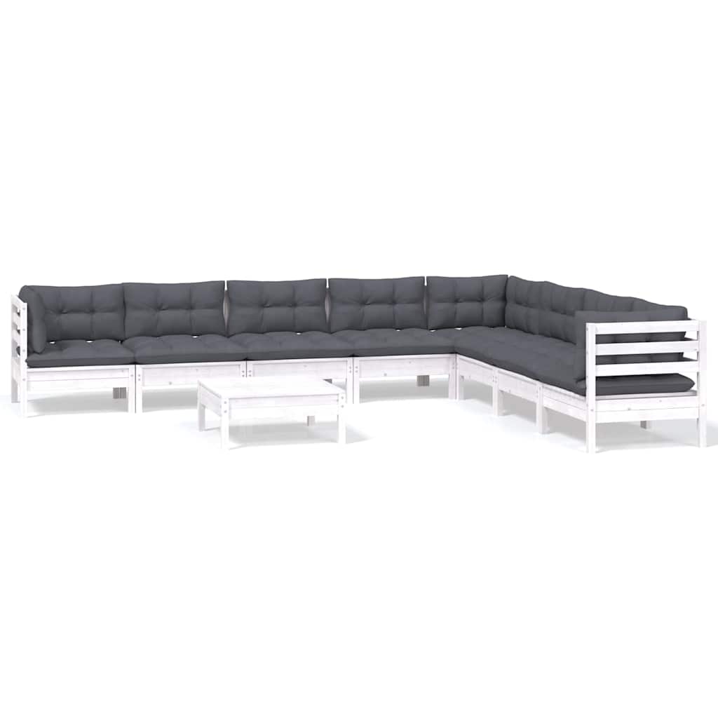 vidaXL 9-piece Lounge Set with Grey Cushions Solid Pine Wood