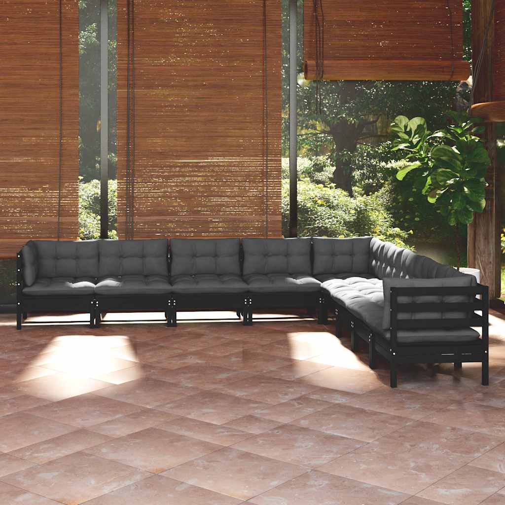 vidaXL 9-delige Loungeset met grijze kussens massief grenenhout
