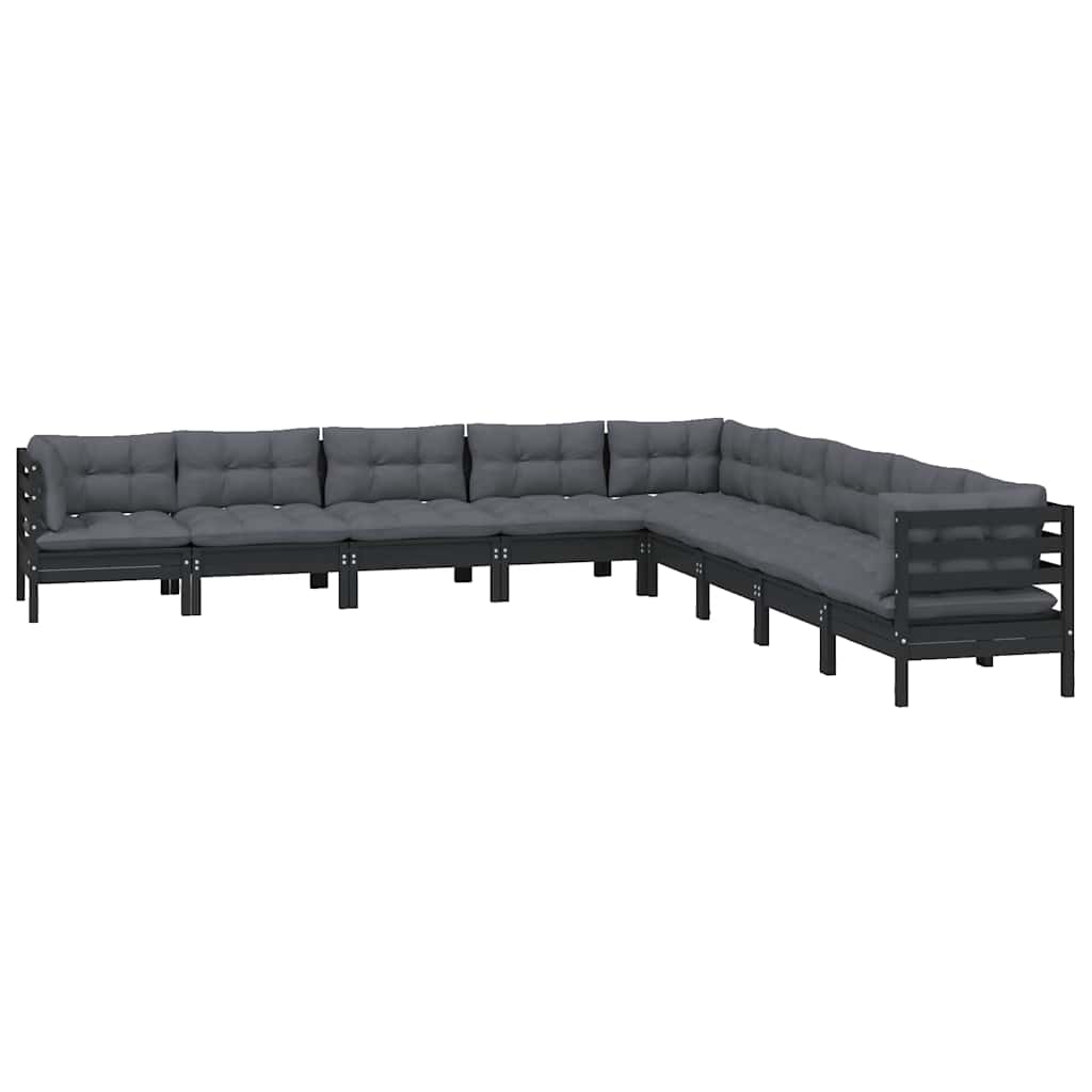 vidaXL 9-delige Loungeset met grijze kussens massief grenenhout