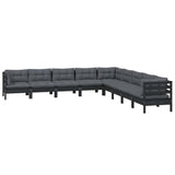 vidaXL 9-delige Loungeset met grijze kussens massief grenenhout