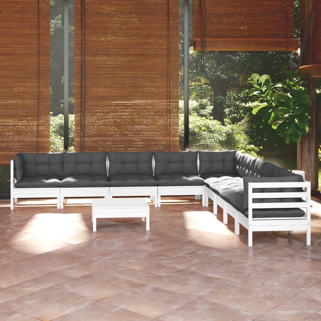 vidaXL 10-delige Loungeset met grijze kussens massief grenenhout