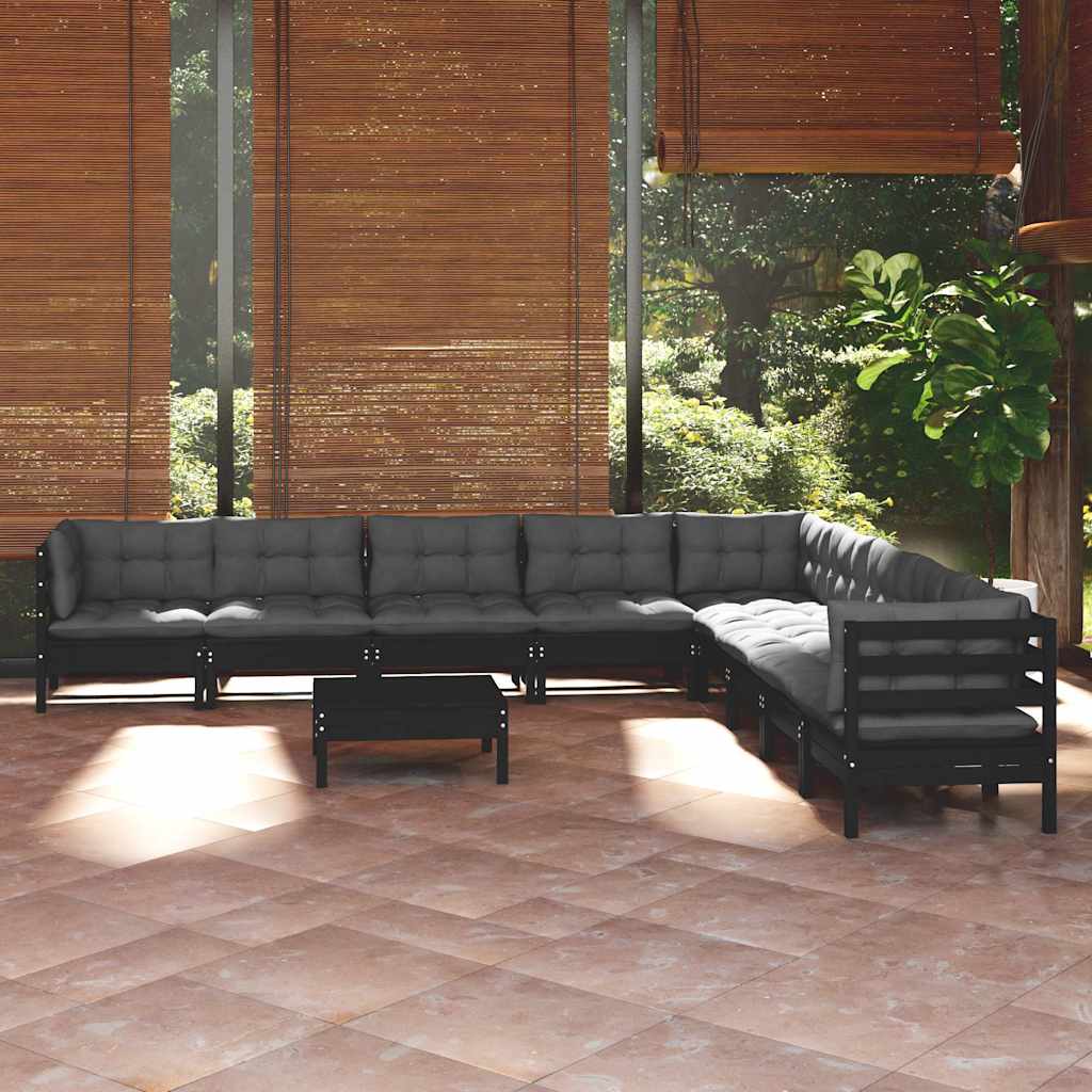 vidaXL 10-delige Loungeset met grijze kussens massief grenenhout
