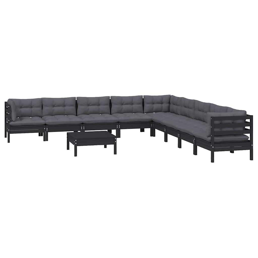 vidaXL 10-delige Loungeset met grijze kussens massief grenenhout