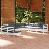 vidaXL 9-piece Lounge Set with Grey Cushions Solid Pine Wood