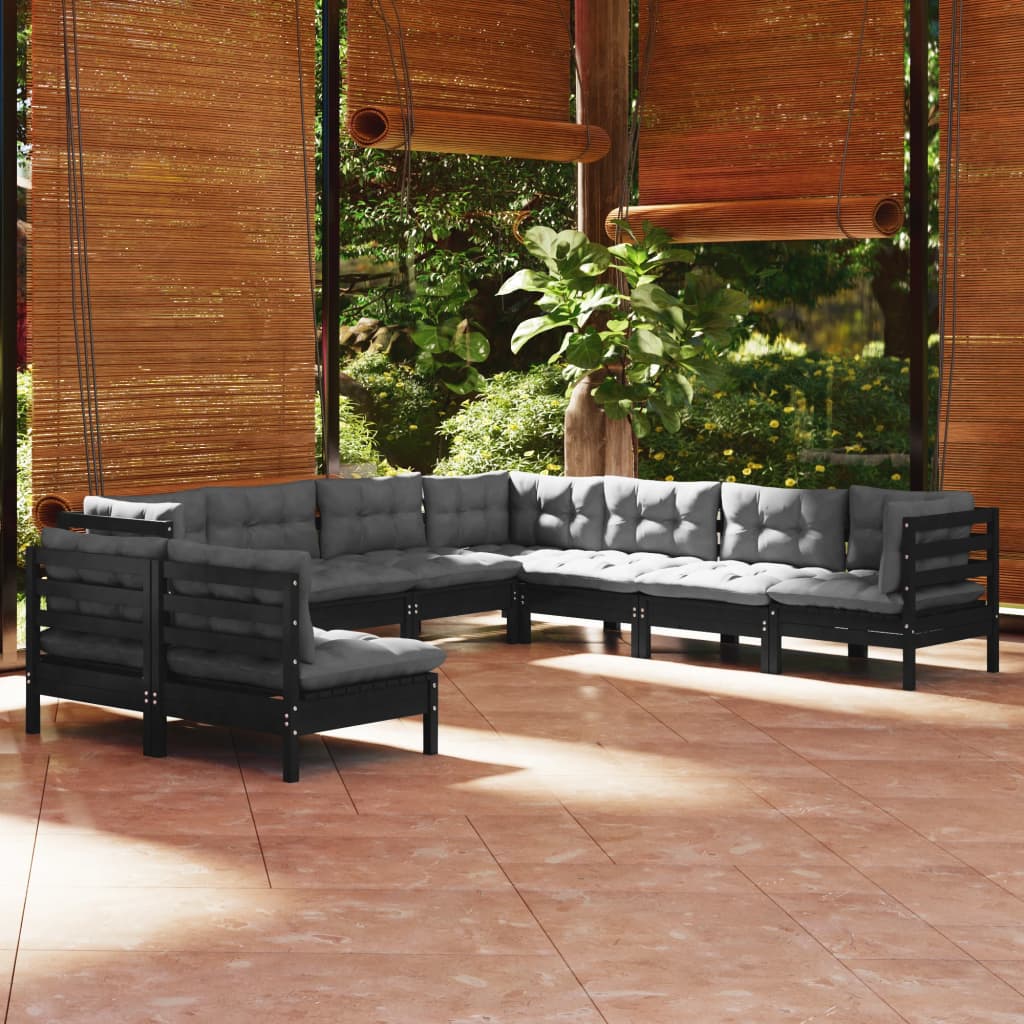 vidaXL 9-piece Lounge Set with Grey Cushions Solid Pine Wood