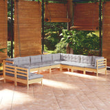 vidaXL 10-Piece Lounge Set with Grey Cushions Solid Pinewood