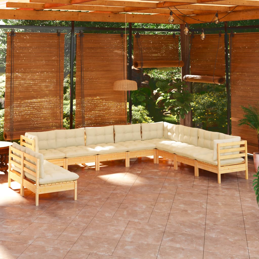 vidaXL 10-Piece Lounge Set with Grey Cushions Solid Pinewood