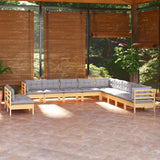 vidaXL 11-Piece Lounge Set with Grey Cushions Solid Pine Wood