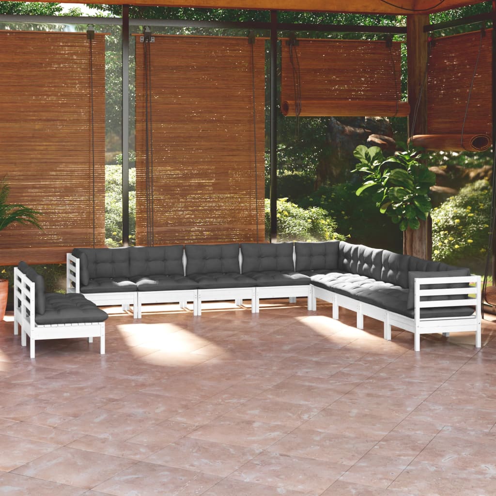 vidaXL 11-Piece Lounge Set with Grey Cushions Solid Pine Wood