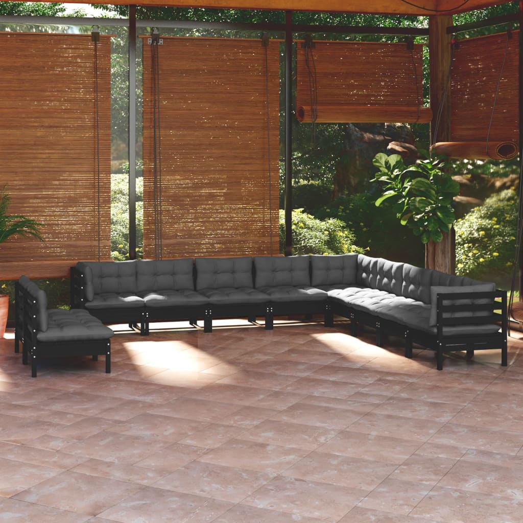 vidaXL 11-Piece Lounge Set with Grey Cushions Solid Pine Wood