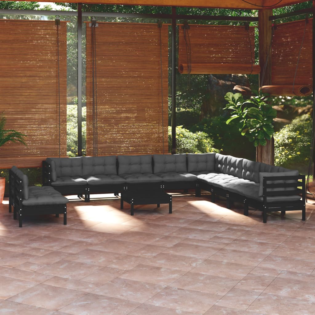vidaXL 12-delige Loungeset met grijze kussens massief grenenhout