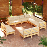 vidaXL 11-Piece Lounge Set with Grey Cushions Solid Pine Wood