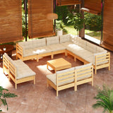 vidaXL 12-Piece Lounge Set with Grey Cushions Solid Pine Wood