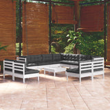 vidaXL 12-Piece Lounge Set with Grey Cushions Solid Pine Wood