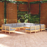 vidaXL 13-Piece Lounge Set with Grey Cushions Solid Pine Wood