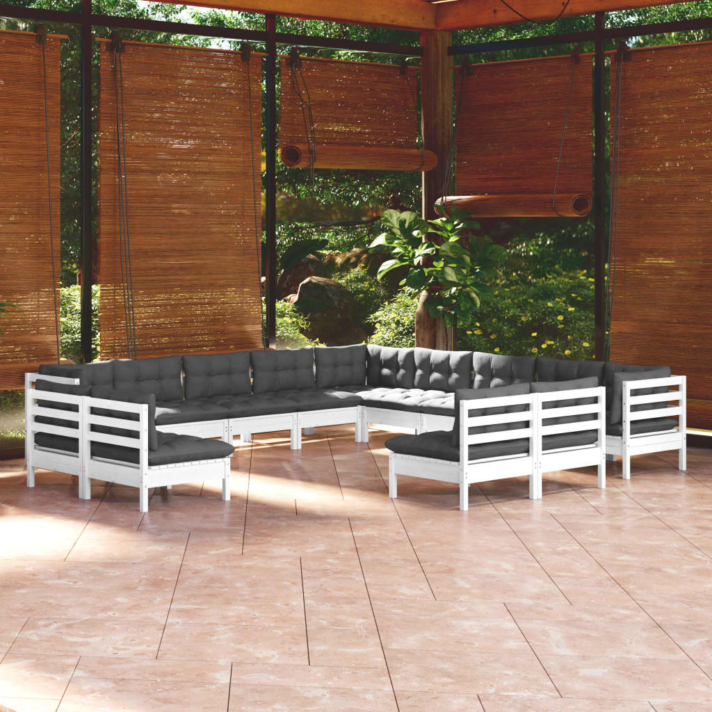 vidaXL 13-Piece Lounge Set with Grey Cushions Solid Pine Wood