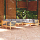 vidaXL 10-Piece Lounge Set with Grey Cushions Solid Pinewood