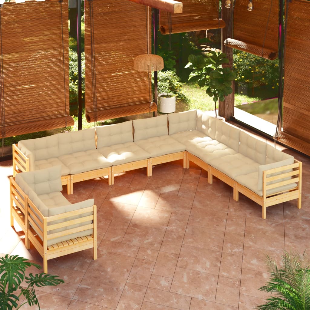 vidaXL 10-Piece Lounge Set with Grey Cushions Solid Pinewood